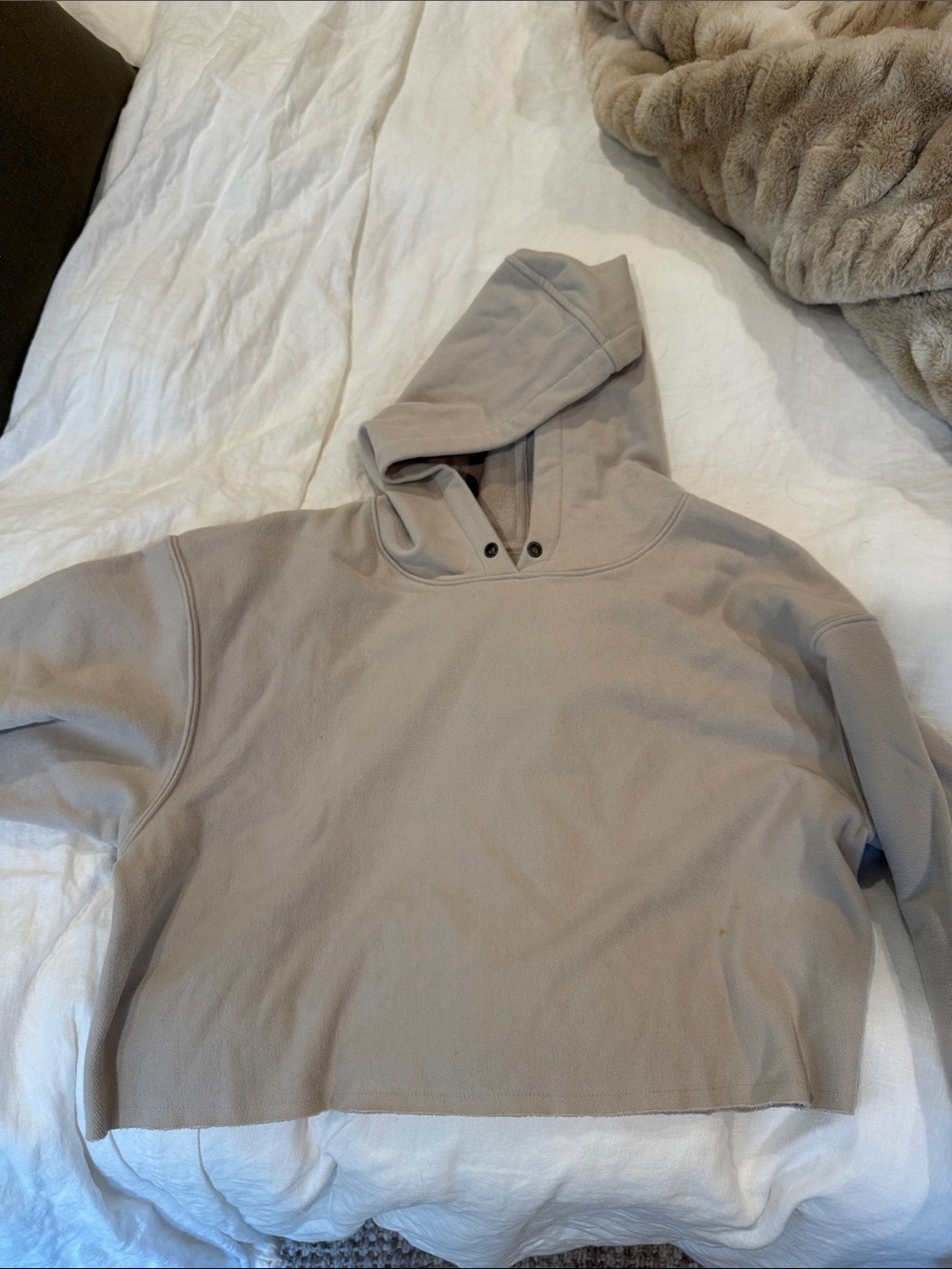 Free People Cropped Hooded Sweatshirt in Light Taupe